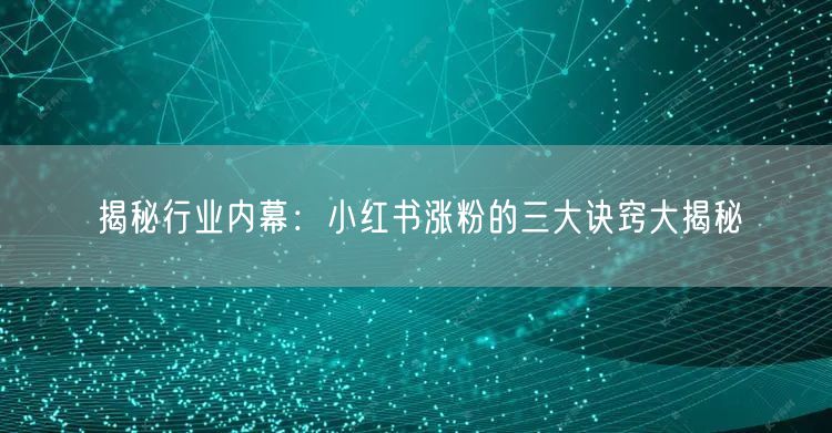揭秘行业内幕：小红书涨粉的三大诀窍大揭秘