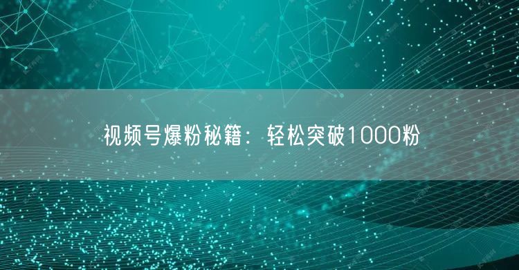 视频号爆粉秘籍：轻松突破1000粉